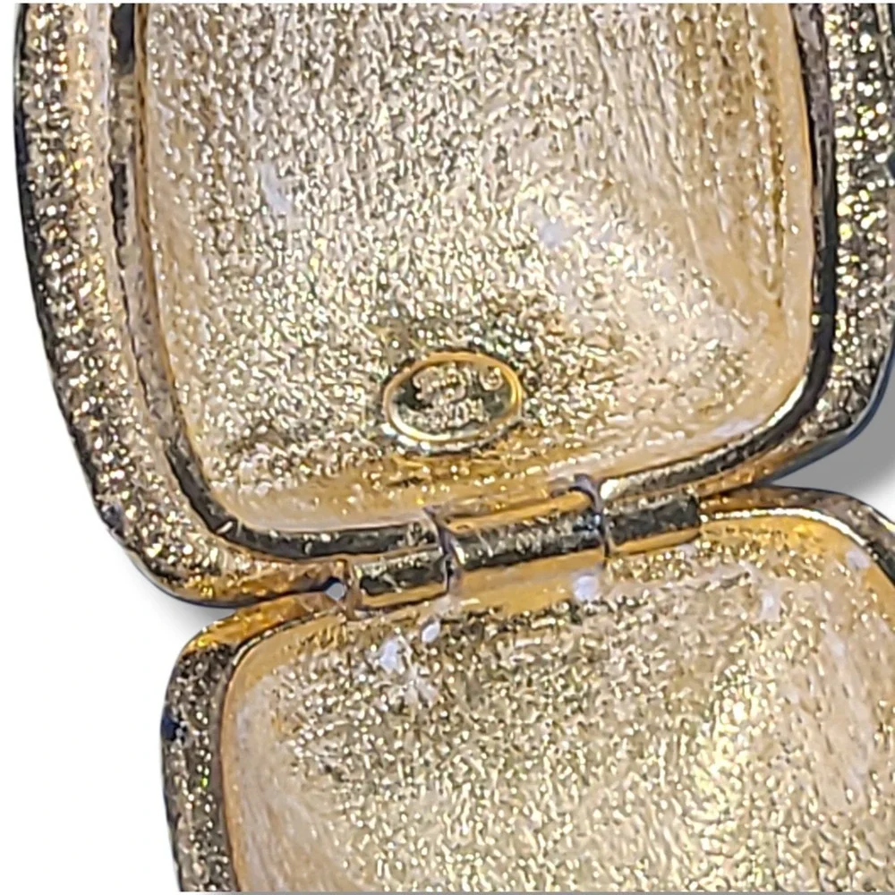 Vintage Mike & Ally Blue Enamel Gold Tone Pill Box Trinket Case Signed Italy